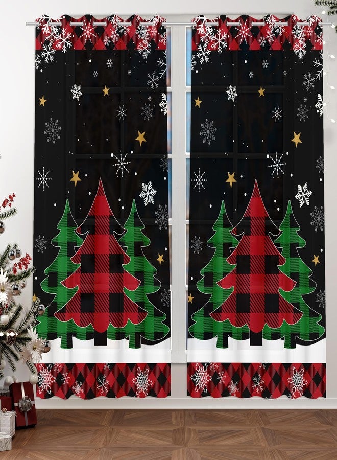 FUTBU Christmas Living Room Curtains 84 Inch Length 2 Panels Set, Christmas Trees Bedroom Curtains - Sheer Light Filtering Winter Trees Buffalo Plaid Pattern Drapes, Xmas Curtain Home Decor 52x84 Inches - Image 3